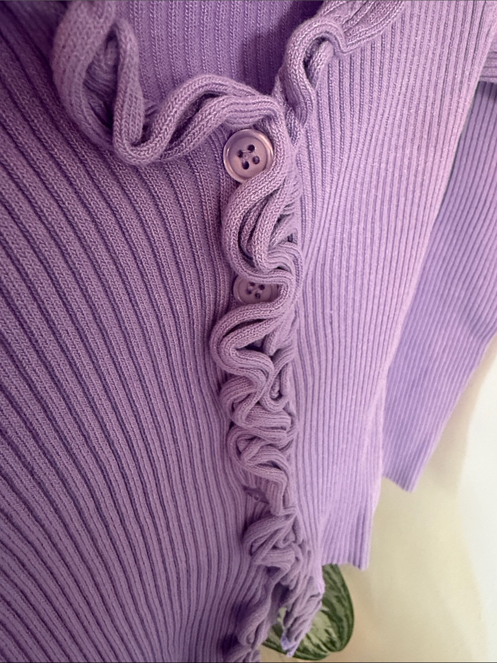 Find Me Now Lavender Ruffle Ribbed Cardigan - Picture 2 of 4